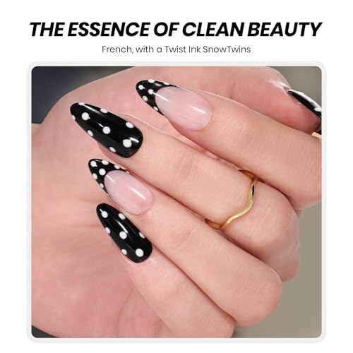 Image of Beetles French Tip Gel Polish - Ink Snow Twins with Base Coat Top Coat, 2 Colors HEMA-Free Black & White Gel Nail Polish Set, Soak Off UV LED French Nail Kit, Fall Nails for Beginner & Professional