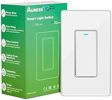 Aubess Smart Light Switch, 2.4Ghz Wi-Fi Light Switch Compatible with Alexa, Neutral Wire Required Smart Switch, APP Control, Timer Schedual, Single-Pole, No Hub Required