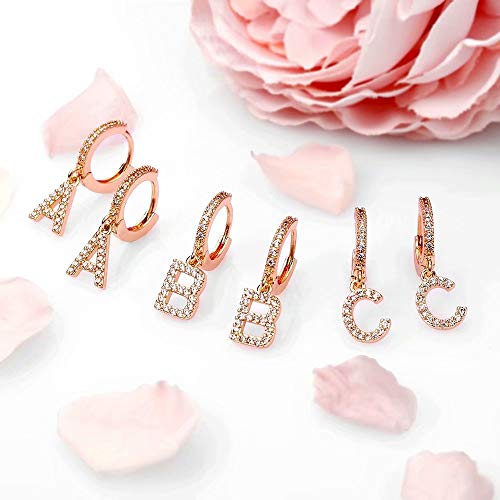 Initial Earrings For Girls Kids, Rose Gold Small Huggie Hoop Earrings Cubic Zirconia Letter K Initial Dangle Hypoallergenic Earrings For Girls Women Toddler Kids Jewelry Mother's Valentines Day Gifts #TOP6