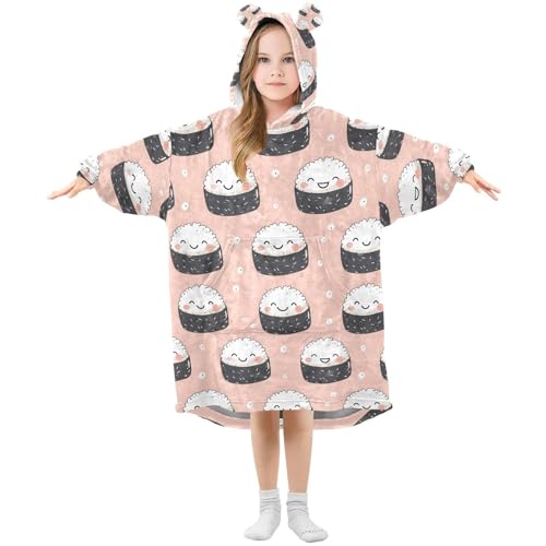 Manta de gran tamaño con capucha para niñas, diseño de amapolas, arroz y verduras, color rosa, manta suave y cálida de forro polar con capucha, Multicolor, 120 Grande