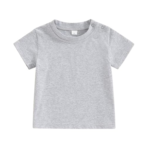 Image of Toddler Baby Boy Girl Short Sleeve Crew Neck T Shirt Pullover Sweatshirt Summer Basic Tee Solid Casual Clothes