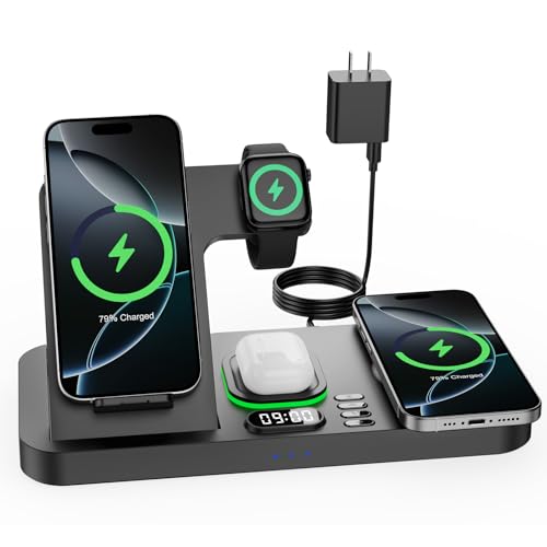 Dual Phone Wireless Charging Station for Apple Devices, Magnetic Charging Station for iPhone with...