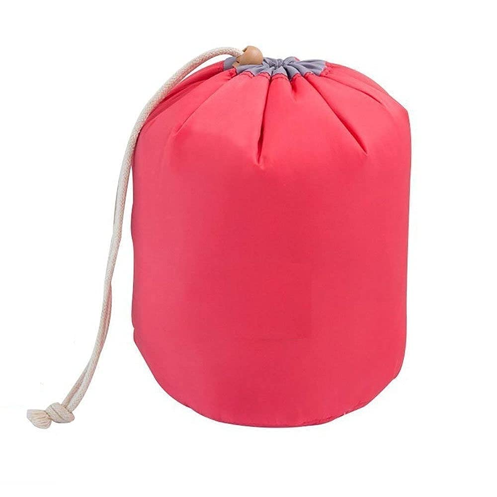 Flipco Round Shape Bucket Barrel Shaped Waterproof Cosmetic Makeup Bag Travel Drawstring Cosmetic Storage Pouch Makeup Toiletry Organizer Bag