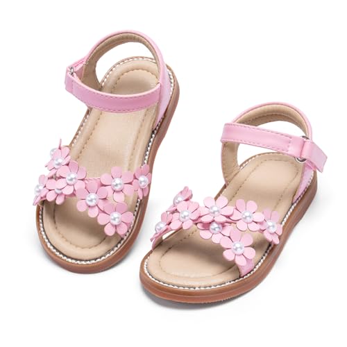 Image of Kolan Toddler Girl Sandals Open Toe Flat Princess Dress Shoes Little Kids