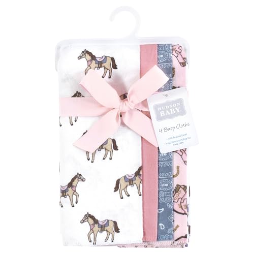 Image of Hudson Baby Unisex Baby Cotton Poly Flannel Burp Cloths, Cowgirl 4 Pack, One Size