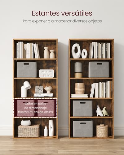 Miniatura 5 de VASAGLE Custos Colección - Librería de 5 Niveles, Estantería de Libros, Organizador con Compartimentos, Estantes Abiertos, para Sala de Estar, Oficina, Dormitorio, Marrón Rústico LBC165X01