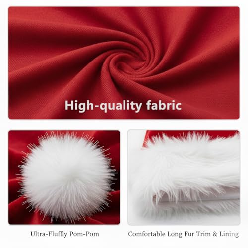 COOLJOY 6 Pack Plush Santa Hat, Traditional Red and White Plush Christmas Santa Hat for Christmas Party, Adult Size