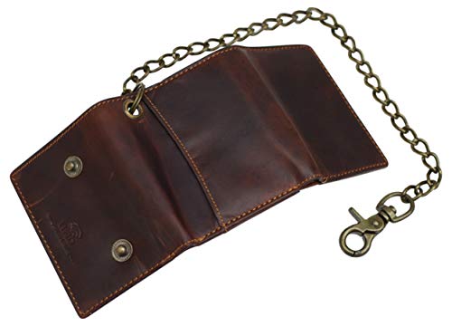 Rfid Blocking Men's Tri-Fold Vintage Leather Biker Chain Wallet With Snap Closure #TOP4