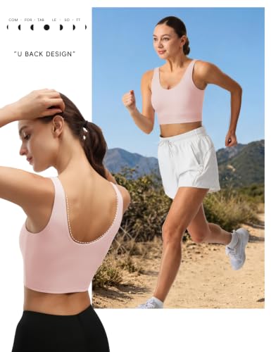 Padded High Impact Sports Bra Women Longline Workout Crop Tank Tops Pink - image 2