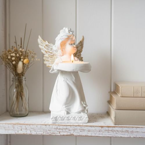 Image of Decorative Angel Figurine with Candle Holder | Elegant Tealight Candle for Home Decor, Living Room & Bedroom | Spiritual Showpiece for Gifting (Golden Wings)