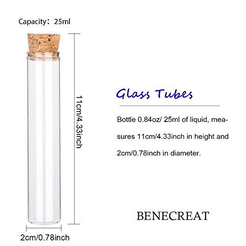 Image of BENECREAT 25 Pack 25ml Glass Tubes Transparent Decoration Bottles with Cork Stoppers for Arts, Crafts and Other Small Projects