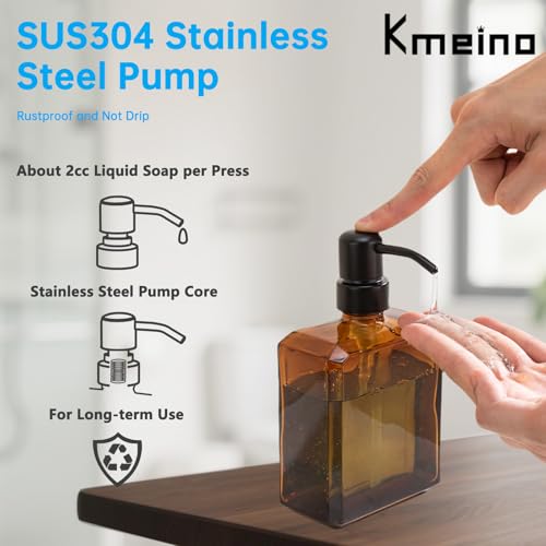 Image of Amber Soap Dispenser Square Bottle and Black Pump, Glass Dish Soap Dispense, Refillable Hand Soap Dispenser with Stainless Steel Pump, 13.5 oz Lotion Dispenser for Bathroom, Kitchen Countertop