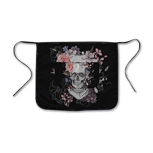 Waist Apron With Pockets For Women Men Skull and rose Flowers Vintage Waterproof Waitress Waiter Half Short Aprons For Chef Kitchen Work Cooking Dishwasher Painting Bistro Tool