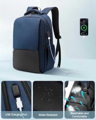 Besttravel Laptop Backpack, Business Travel Backpack with Charging Port, Water Resistant Laptop Rucksack, Anti-Theft Backpack for Men Women, Fits 15.6-inch Laptop School Bag