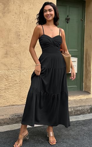 Image of ECOWISH Women's Summer Strapless Maxi Dress 2026 Off Shoulder Hollow Out Smocked A Line Tube Tiered Long Dresses