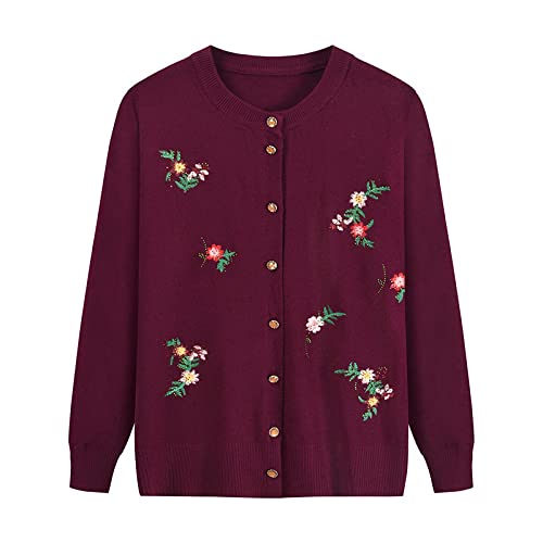 FWSHANGMAO Women'S Crewneck Flowers Cardigan,Old Lady Casual Top ...