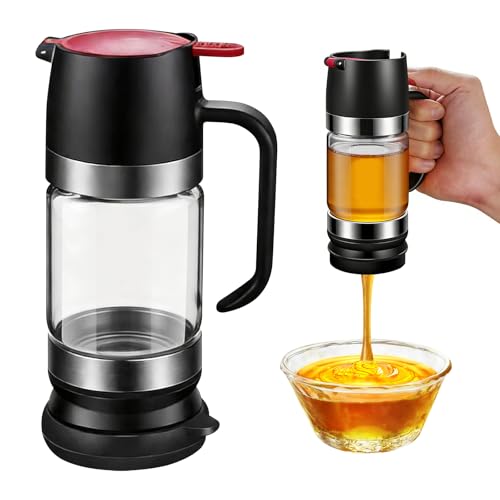 MFUSUL Honigspender 300 Ml Honigspender Glas Tropfsicheres Honigglas mit Griff Glas-Honigspender für Honig und Sirup Ideal für Tee und Kaffee Schwarz