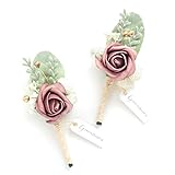 Ling's moment Dusty Rose Boutonniere for Men Wedding with Pins,Set of 2,Groom and Best Man Boutonniere for Wedding Ceremony Anniversary,Formal Dinner Party and Rustic Vintage Wedding,Prom Flowers