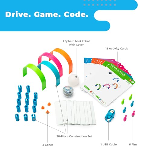 sphero Mini Activity Kit: App-Enabled Programmable Robot Ball with 55 Piece Construction Set - STEM Educational Toy for Kids Ages 5 & Up - Drive, Game & Code Play & Edu App