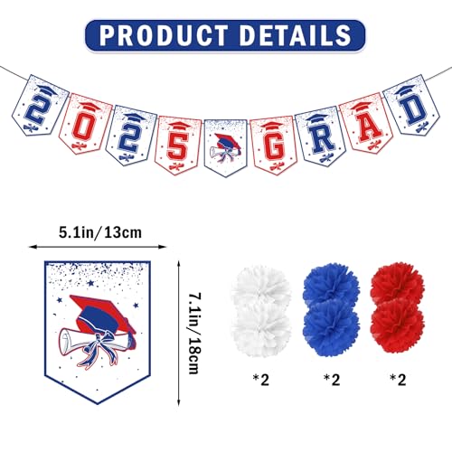 Image of Red and Blue 2025 Grad Banner Grad Party Decorations 2025 Graduation Banner Graduation Decorations 2025 Class of 2025 Decorations Congrats