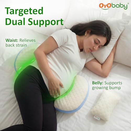 Image of OYO BABY Pregnancy Pillow H-Shape Adjustable Maternity Pillow | Velcro-Fit Belly & Back Support for Side Sleeping | Relieves Waist, Hip & Back Pain | Compact Pregnancy Support Pillow for Comfort- Blue