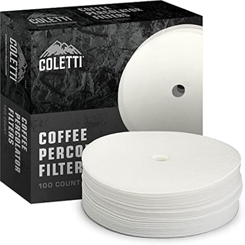 COLETTI Percolator Coffee Filters — Disc Coffee Filters For Percolators – For Bozeman, Butte, & Scoutmaster Camping Coffee Pot – Medical Grade Fiber, Perfectly Tasteless [100 pack, Synthetic, 3.75”] Cover