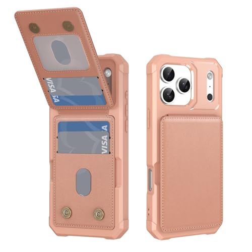 Étui iPhone 15 or rose en cuir avec porte-carte et support anti-choc