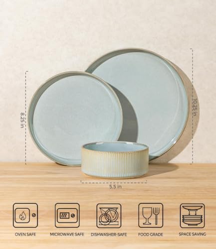 Image of TheTerra Ceramic Dinnerware Sets for 8, 24 Pieces Porcelain Lightweight Plates and Bowls Sets, Scratch Resistant Dish Set, Oven & Microwave & Dishwasher Safe,Mist Blue