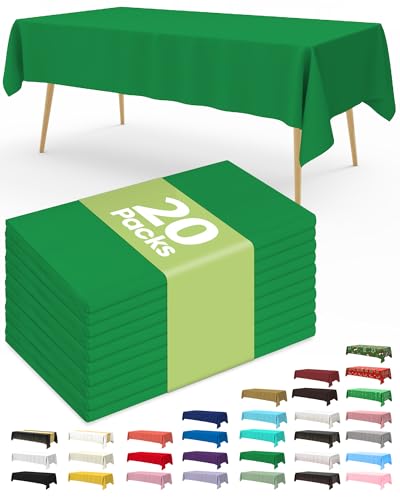 Image of Pureegg Plastic Table Cloth Disposable 20 Pack, 54 x 108 Inch Table Cloths, St Patricks Day, Christmas Decorations, Tablecloths, Rectangle, Forest, Emerald, Plastic Cover, Leakproof & Sturdy, Green
