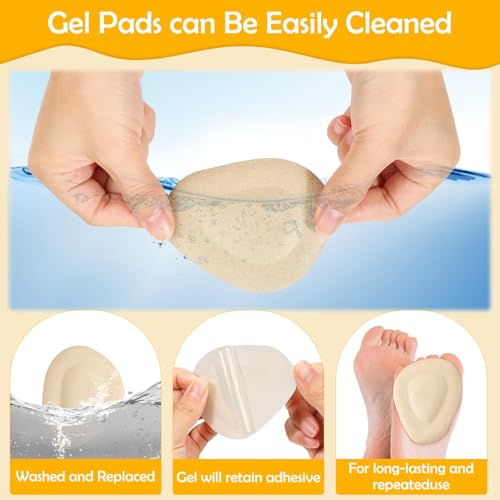 Image of Shynek 10 Pack Metatarsal Pads Ball of Foot Cushions for Heel, Soft Gel Self Adhesive Reusable Foot Pad Insoles Forefoot and Sole Support, Pain Lessen Morton's Neuroma for Women and Men (Beige)