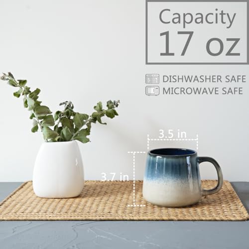 Set de 4 tazas de cerámica para café, 17 oz, azul miniatura 2