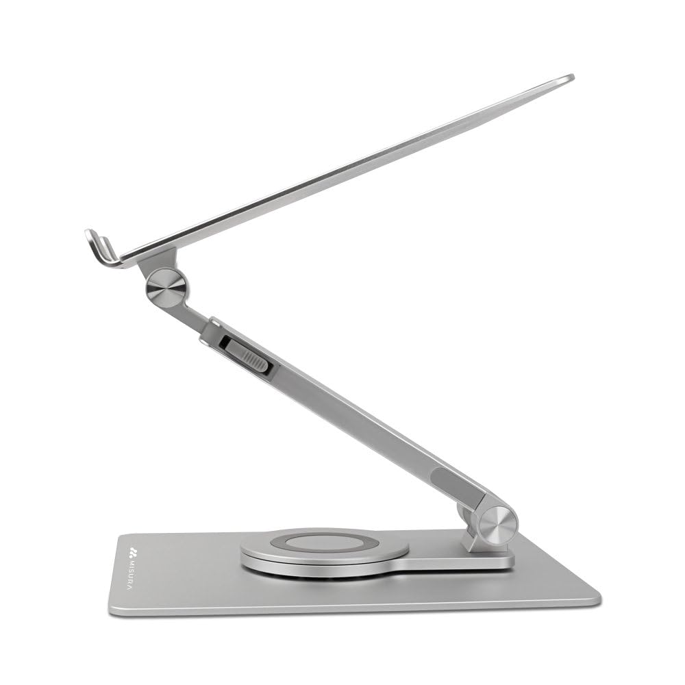 MISURA | Soporte Ergonómico para Portátiles, Enteramente Plegable, Antideslizante, Giratorio, Muy Ajustable, Ideal para Meetings | ME20-SILVER