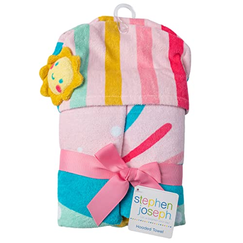 Image of Stephen Joseph, Kids Hooded Beach Towel for Girls & Boys (3-8 Years), Toddler Poncho Bath Towel with Hood, Soft Absorbent Cotton, Large 46 inchx 23.5 inch, Rainbow