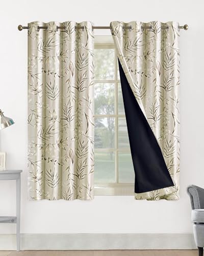 Image of Cloth Fusion Printed 100% Blackout Window Curtains 5 Feet Long Set of 2 | Elegant Blooms, Room Darkening, Black Woven Back, 127 cm Wide Panel, Thermal Insulated, Stainless Steel Grommets