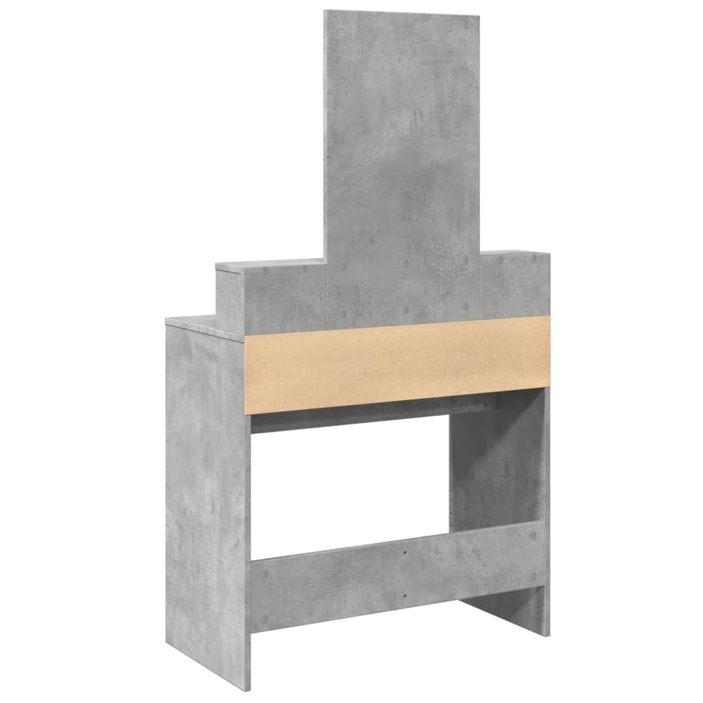 Tocador con espejo gris hormigón 80 x 41 x 144,5 cm, material de madera con 2 cajones, 3 compartimentos, almacenamiento para dormitorio, habitación de niñas, ahorra espacio para peinar y