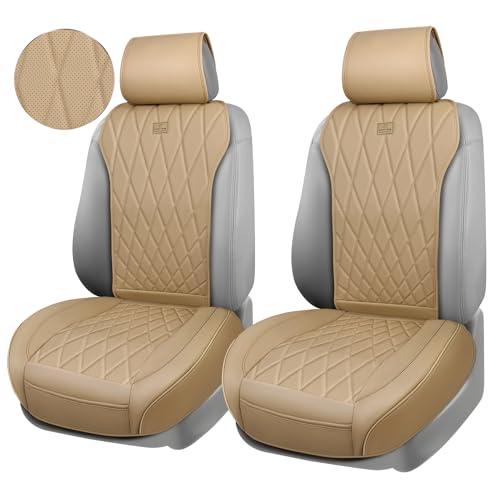image for CAR PASS Luxury Nappa Leather Front Car Seat Covers, Sideless Car Seat