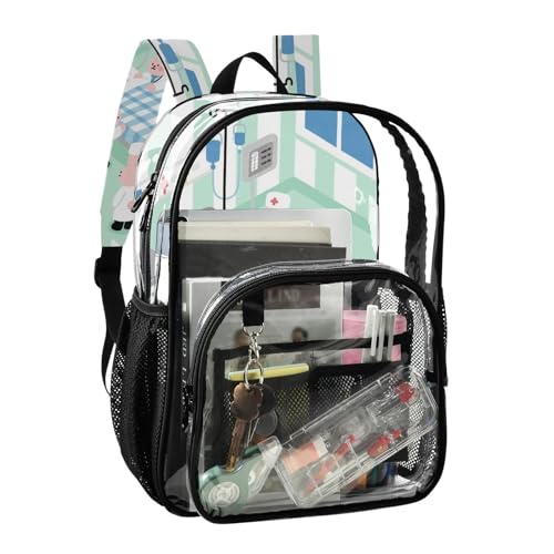 Cartoon Doctor Rabbits Cute Green School Clear Backpack Clear Book Bag For Boys See Through Heavy Duty Bag2