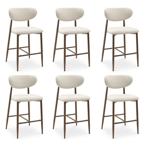 Image of MALOL Bar Stools Set of 6, Counter Height bar stools, Kitchen Bar Stools with Backs, Modern Upholstered, Modern Bar Stools with Metal Legs for Kitchen Island, Counter, Beige