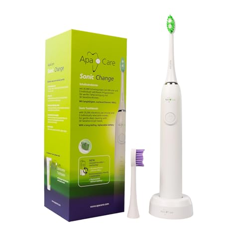 ApaCare Sonic Change Schallzahnbürste - elektrische Zahnbürste mit 35.000 Schwingungen/Min. 5 Programmen und austauschbarem Akku inkl. 2 3D Sensitive Bürstenköpfen