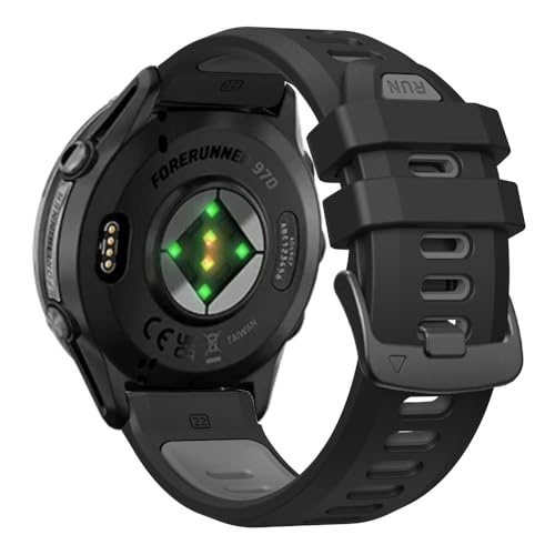 Garmin Forerunner 970/965/955/945/935�p 22mm �E�H�b�`�o���h - �\�t�g�V���R�������p�o���h �r���v�X�g���b�v Garmin Watch�p (�u���b�N/�O���[)