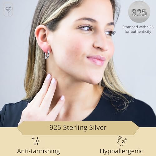 MAX + STONE Real Diamond and Gemstone Hoop Earrings for Women | 925 Sterling Silver Blue Sapphire, Emerald, Amethyst or Ruby Birthstone Earrings (1.2 Cttw, 21MM= 0.83 Inches Diameter)3