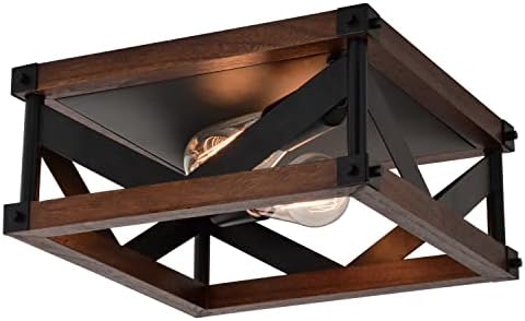 VAXCEL Wade 13-in W Black Rustic Square Open Cage Flush Mount Ceiling Light Fixture