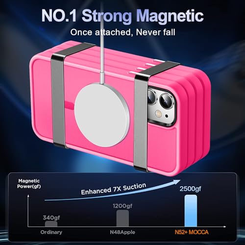 MOCCA Strong Magnetic for iPhone 11 Phone Case,[Compatible with Magsafe][Glass Screen Protector+Camera Lens Protector] Slim Thin Shockproof Cover Case for iPhone 11 6.1 inch, Hot Pink