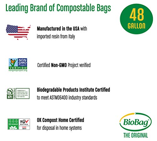 Biobag (Usa) The Original Compostable Bag, 48 Gallon, 80 Count, 100% Certified Compostable Trash Bag Liners For Food Waste, Extra Strong And Durable, Trash Bag #TOP2