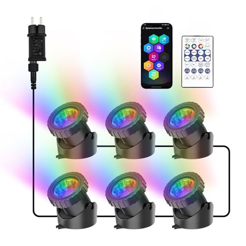NATPOW Lumières LED Submersible RGB, 5V Couleur Changeante Spot Application Bluetooth et Télécommande, IP68 Etanche Bassin Éclairage pour Aquarium, Jardin, Cour,...