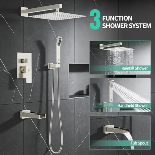 Image of SR SUN RISE 12'' All-Metal Shower System with Tub Spout Handheld Sprayer