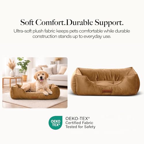 Image of Modern Threads Luxury Dog Bed - Comfortable Tufted Velvet Cushion for Small to Large Dogs - Machine Washable - Durable & Cute Sleep Space for Pets - Pamper Your Pet with Cozy Beds - Caramel