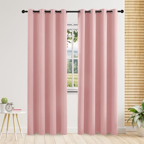 Lot de 2 rideaux longs occultants à isolation thermique pour chambre à coucher, doublure double couche, rideaux à œillets pour fenêtre de salon (rose,...