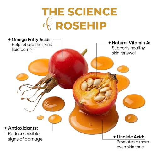 Image of Muun Organic Rosehip Oil for Face - Cold Pressed Pure Rosehip Seed Oil for Facial Skincare, Hair & Body, Hydrating Moisturizing Care, 100% Natural