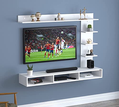Image of Anikaa Tyson Engineered Wood Wall Mount TV Entertainment Unit (White)(Ideal for Upto 55 inch)(D.I.Y)
